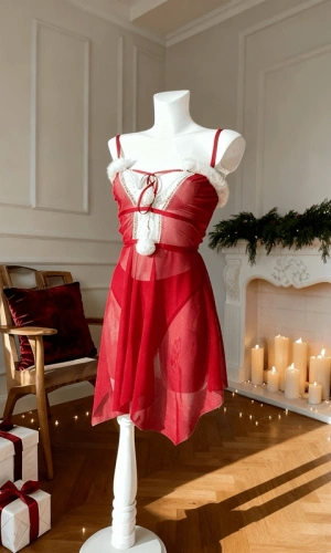 Yılbaşı Özel Ponpon Detaylı Tüylü Gecelik ❤️