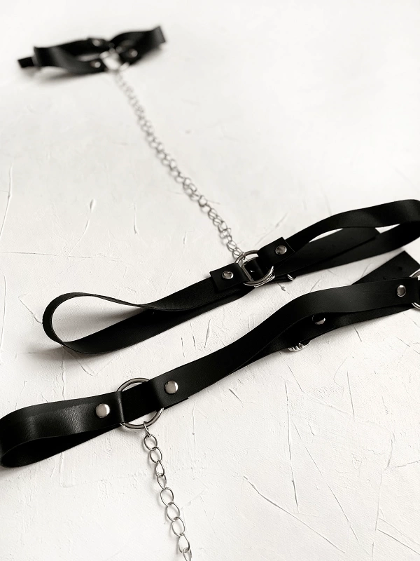Leather Garter Harness with Neck Collar