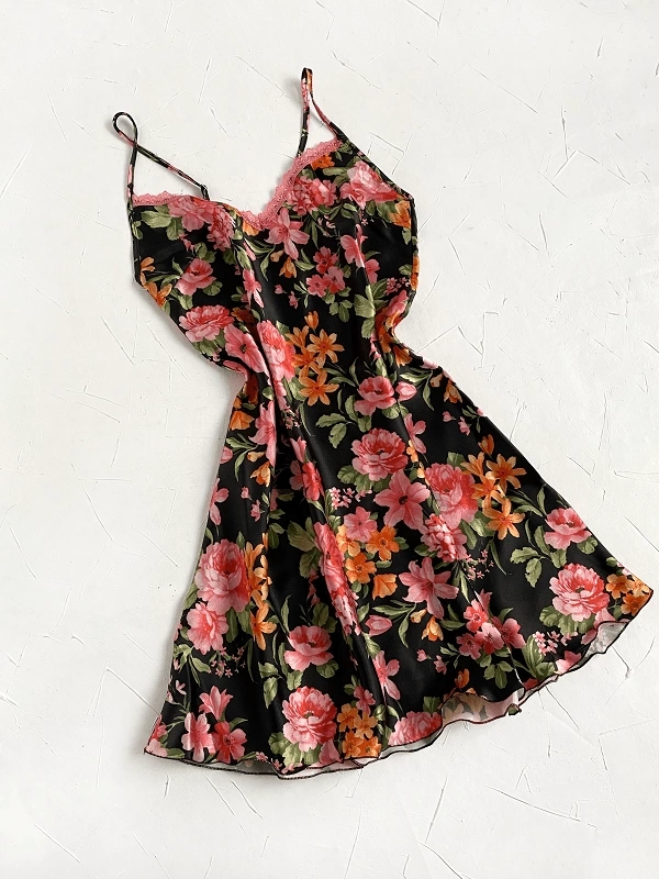 Floral Printed Satin Nightgown