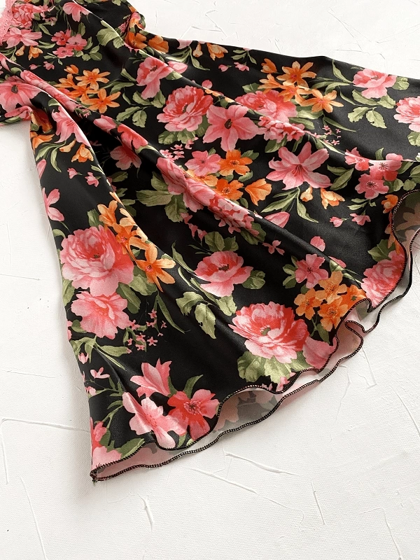 Floral Printed Satin Nightgown