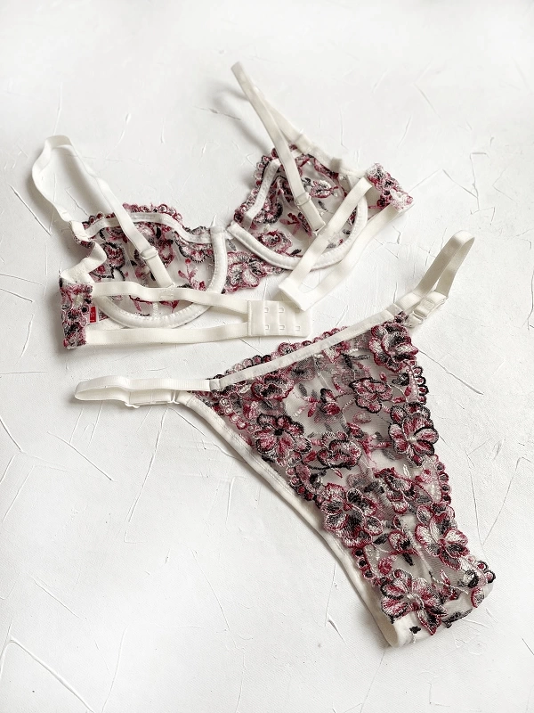 Floral Embroidered Bra Set