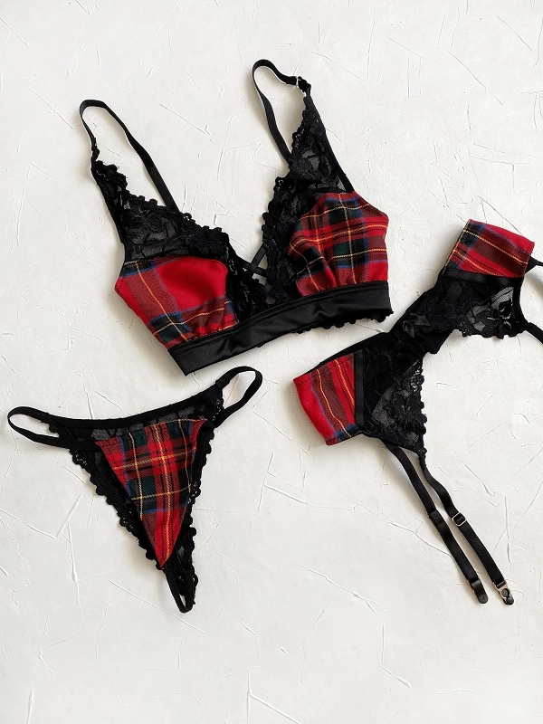 Plaid Suspenders Set