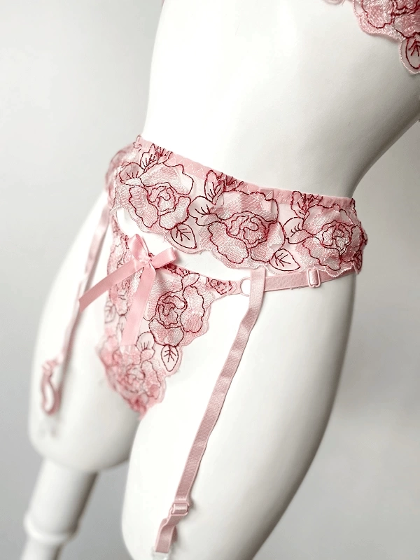 Rose Embroidered Underwire Garter Set