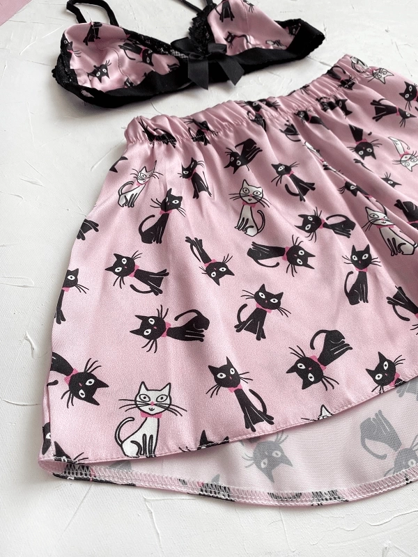 Cat Printed Shorts Set