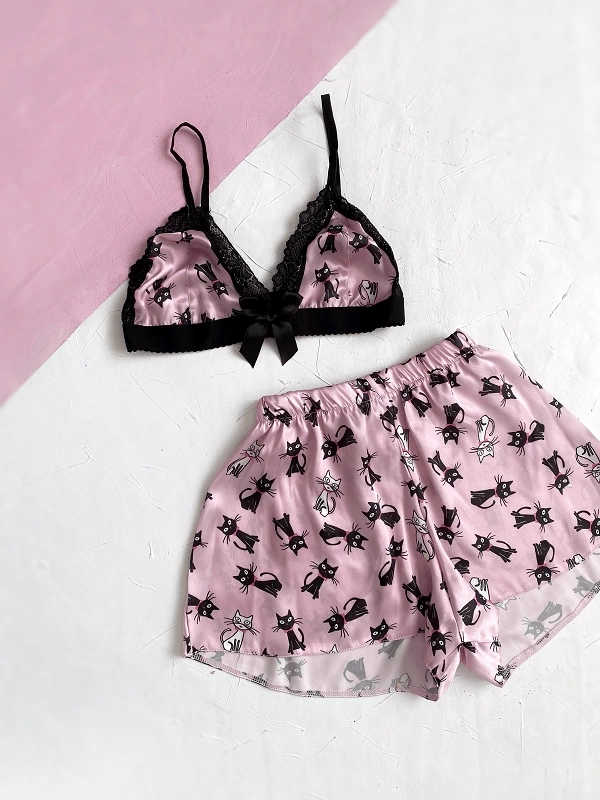 Cat Printed Shorts Set