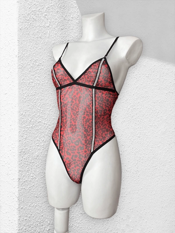 Kırmızı Leopar Bodysuit