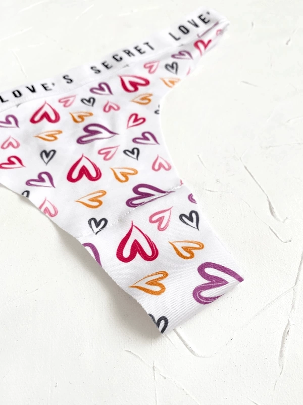 Colorful Heart Printed Laser Cut Thong