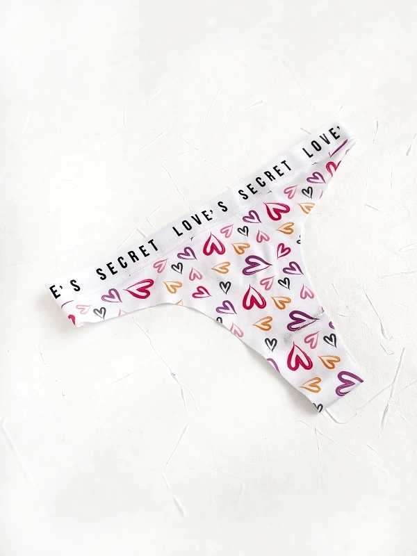 Colorful Heart Printed Laser Cut Thong