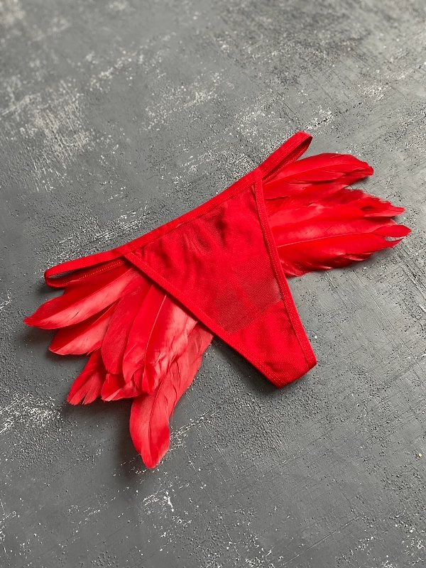 Tulle Back Stone and Feather Detail Womens String