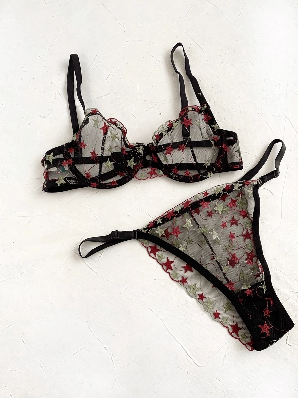 Star Embroidered Bra Set