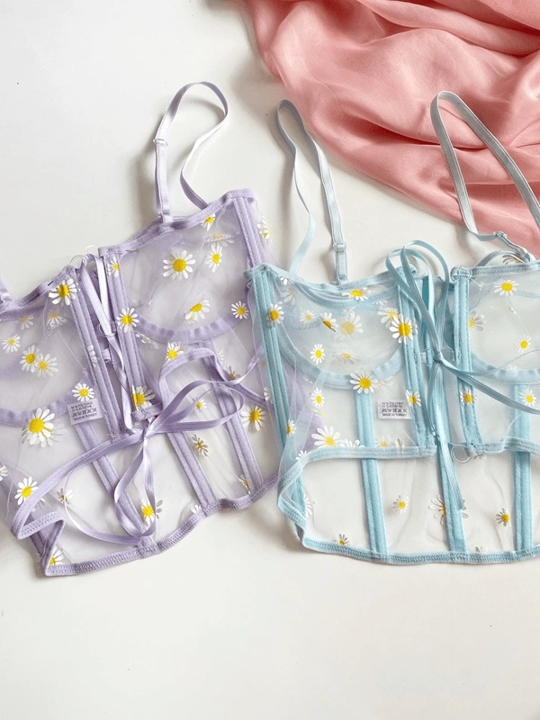 2 Papatya Baskılı Büstiyer Set