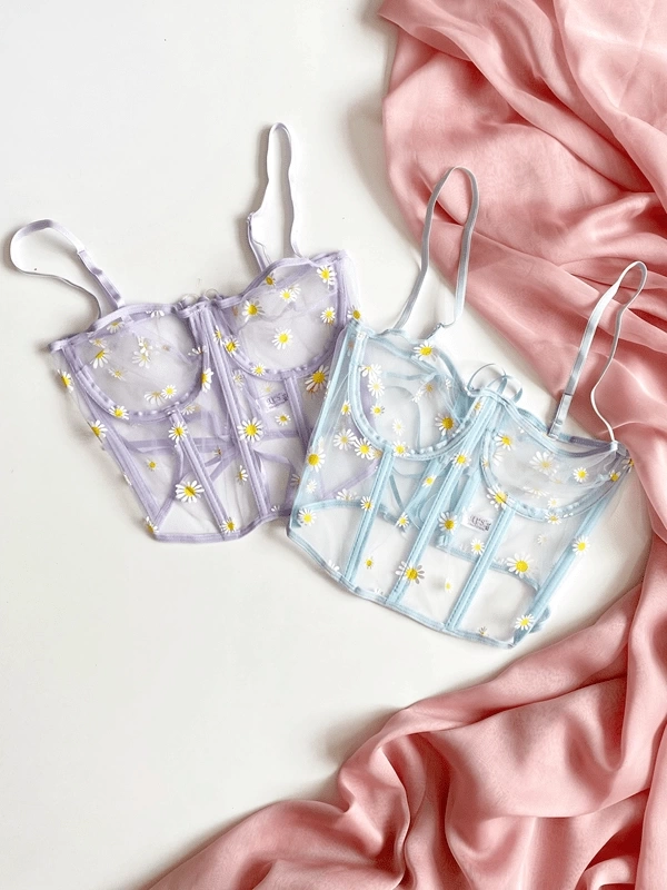2 Papatya Baskılı Büstiyer Set
