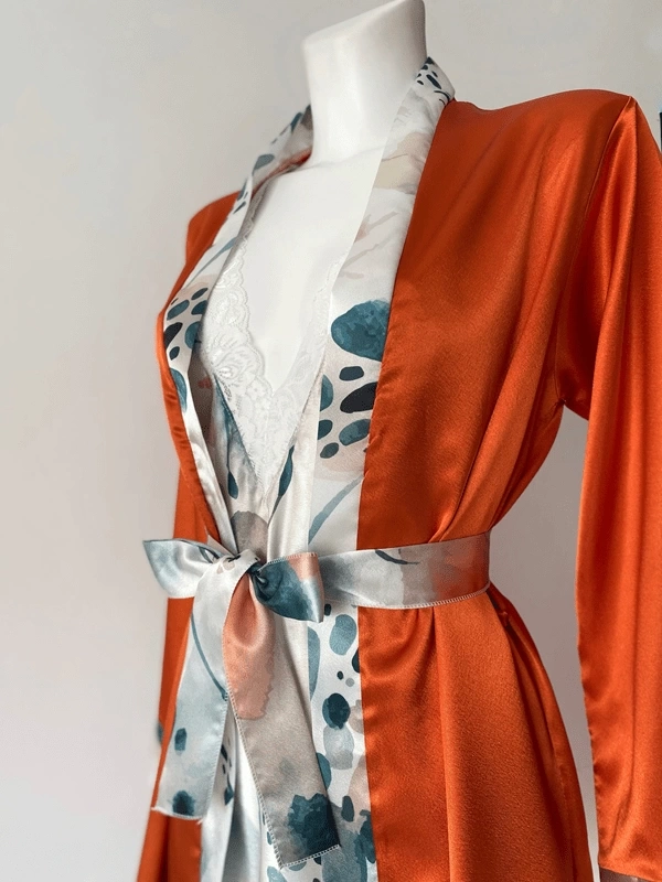 Patterned Satin Dressing Gown Set