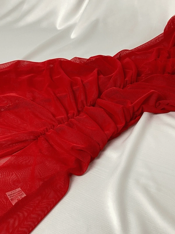 Kırmızı Uzun Yırtmaçlı Transparan Gecelik Takım