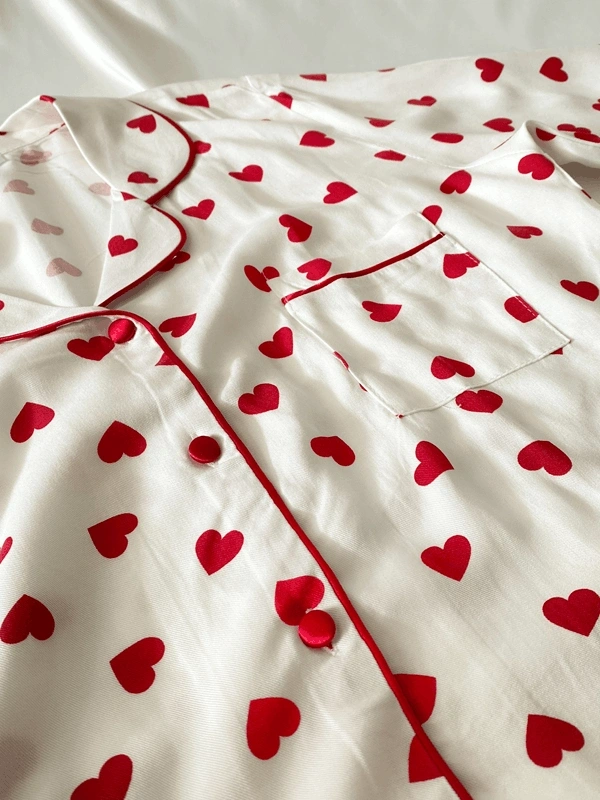 Uzun Kol Kalp Desenli Pijama Takımı