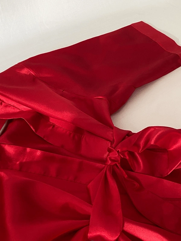 Kırmızı Fakir Kol Uzun Saten Sabahlık