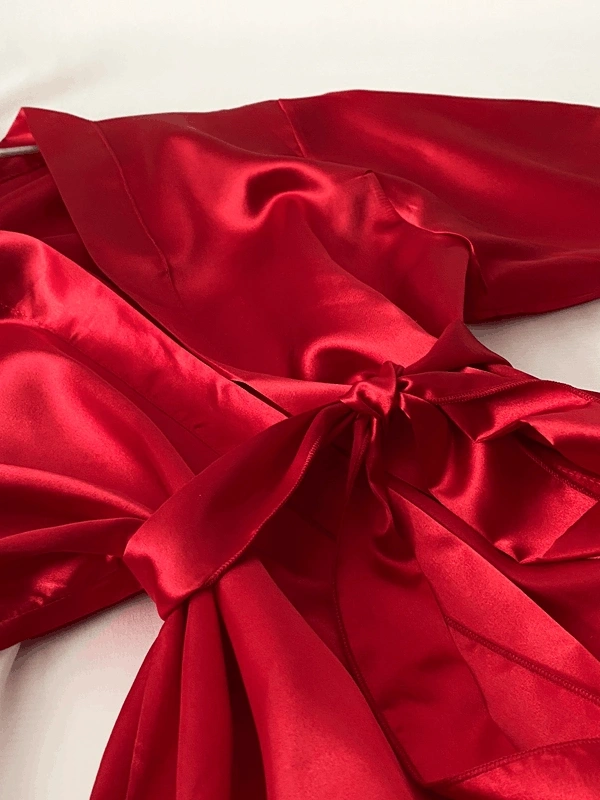 Kırmızı Fakir Kol Uzun Saten Sabahlık