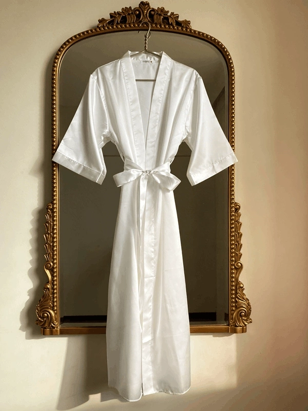 Ekru Fakir Kol Uzun Saten Sabahlık