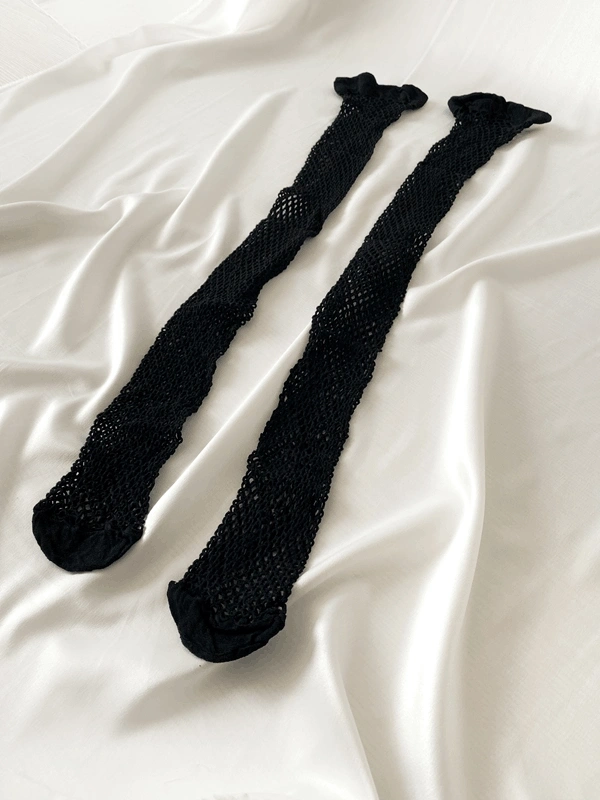 Siyah Geniş File Jartiyer Çorap