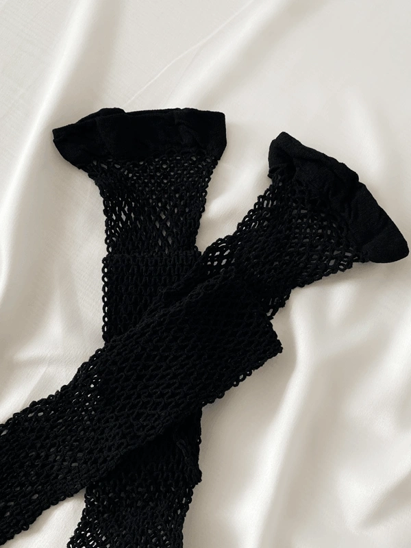 Siyah Geniş File Jartiyer Çorap