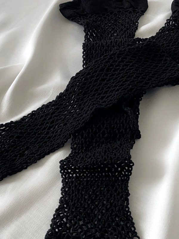 Siyah Geniş File Jartiyer Çorap