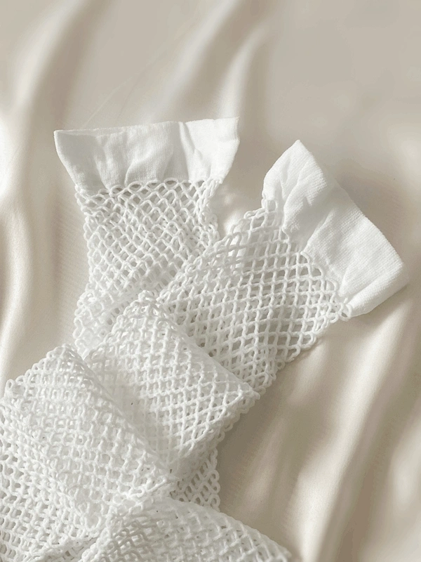 Beyaz Geniş File Jartiyer Çorap