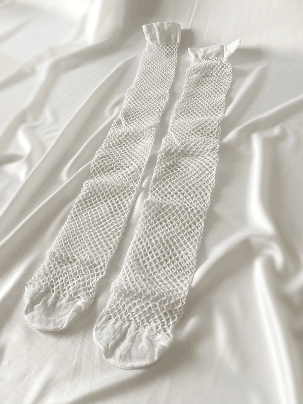 Beyaz Geniş File Jartiyer Çorap