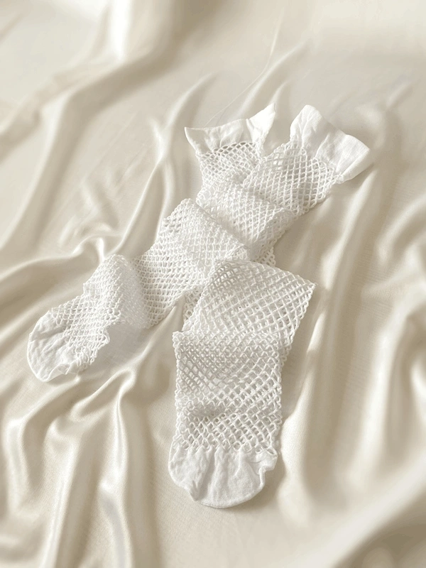 Beyaz Geniş File Jartiyer Çorap