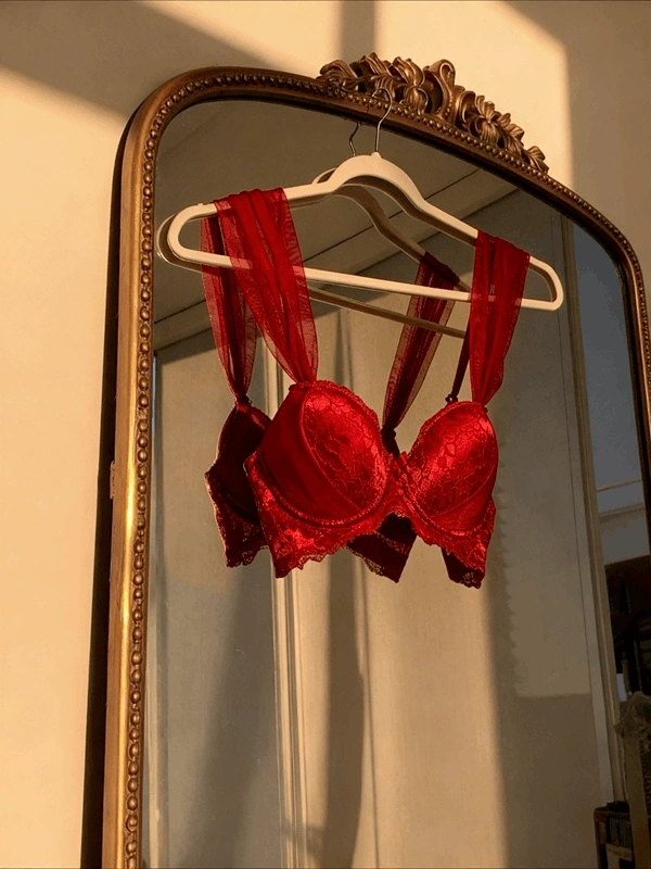 Kırmızı Kol Tül Detaylı Dantelli Destekli Sütyen Takım