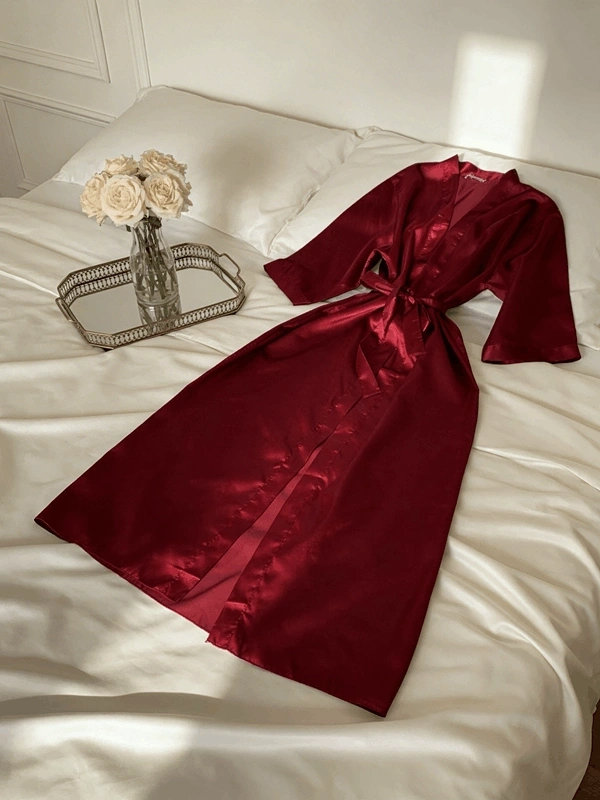 Bordo Fakir Kol Uzun Saten Sabahlık