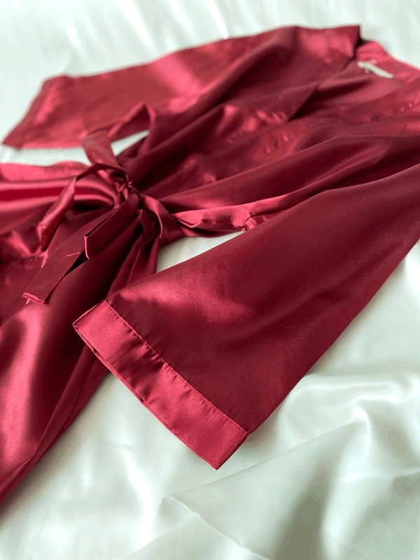 Bordo Fakir Kol Uzun Saten Sabahlık