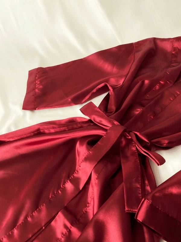 Bordo Fakir Kol Uzun Saten Sabahlık