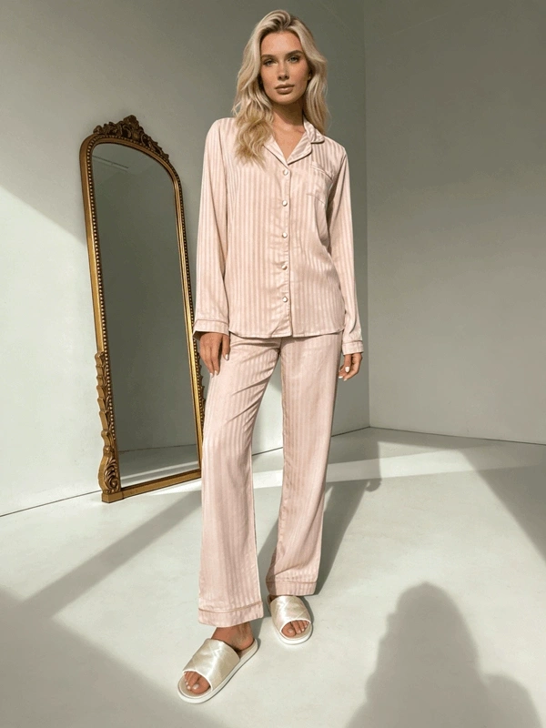 Nude Uzun Kol Biye Detaylı Pijama Takımı