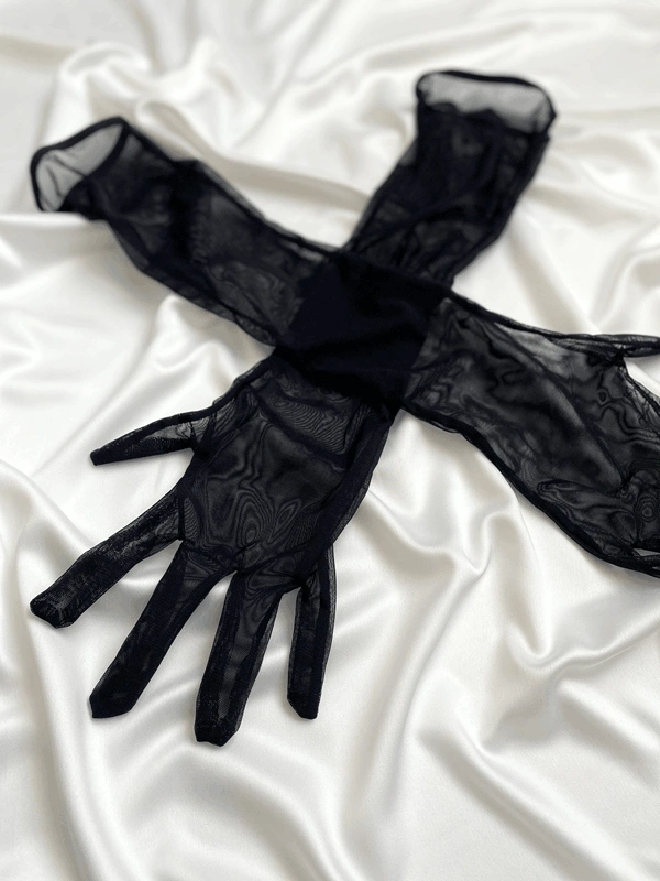 Siyah Dantel Detaylı Eldivenli Jartiyer Takım