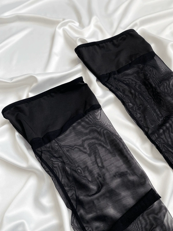 Siyah Dantel Detaylı Eldivenli Jartiyer Takım