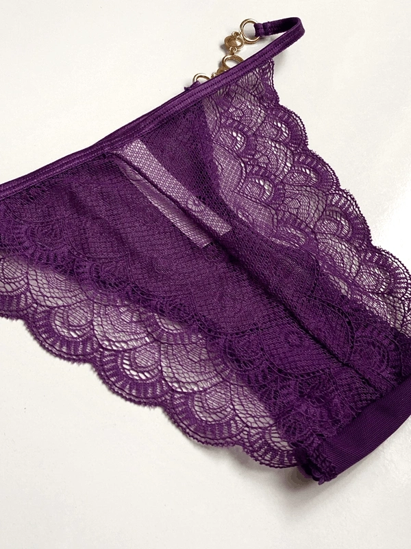 Mor Taş & Dantel Detaylı Tanga