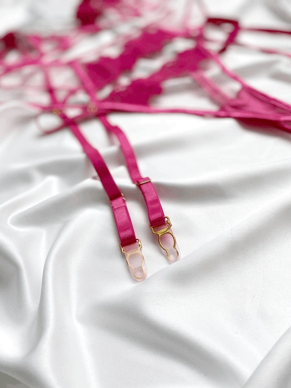 Fuşya Dantel Detaylı Balenli jartiyer Takım