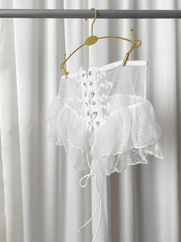 Beyaz Zincir ve Dantel Detaylı Korseli Sütyen Takım