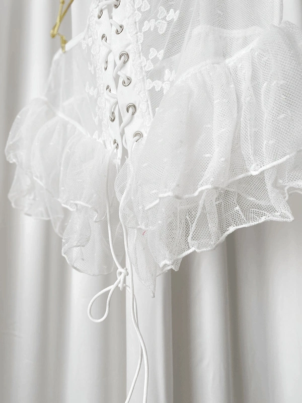 Beyaz Zincir ve Dantel Detaylı Korseli Sütyen Takım