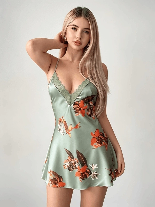 Lace Detailed Satin Nightgown