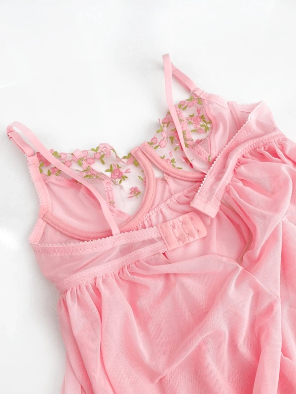 Balenli Çiçekli Brode Babydoll Takım