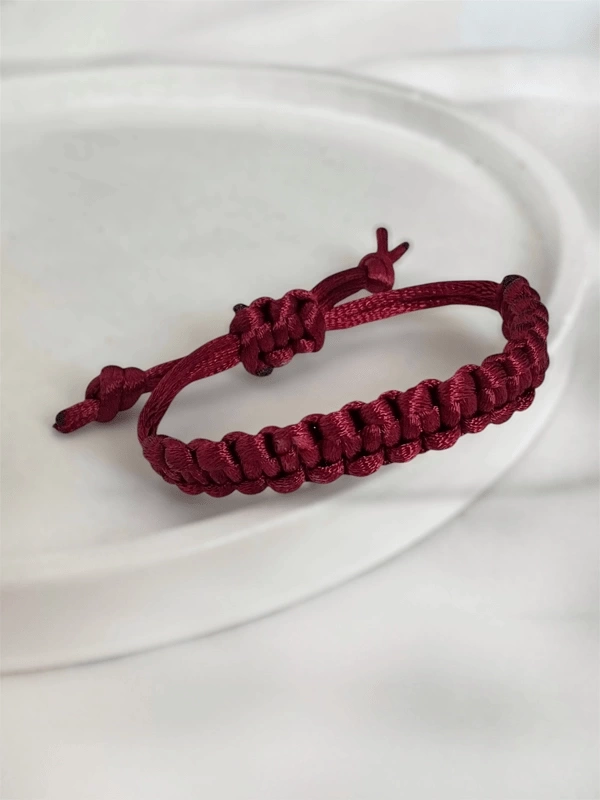 Bordo Makrome Örgü Bileklik
