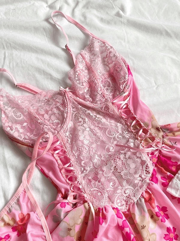 Çiçek Baskılı Babydoll Takım