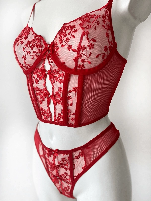 Floral Embroidery Bustier Set