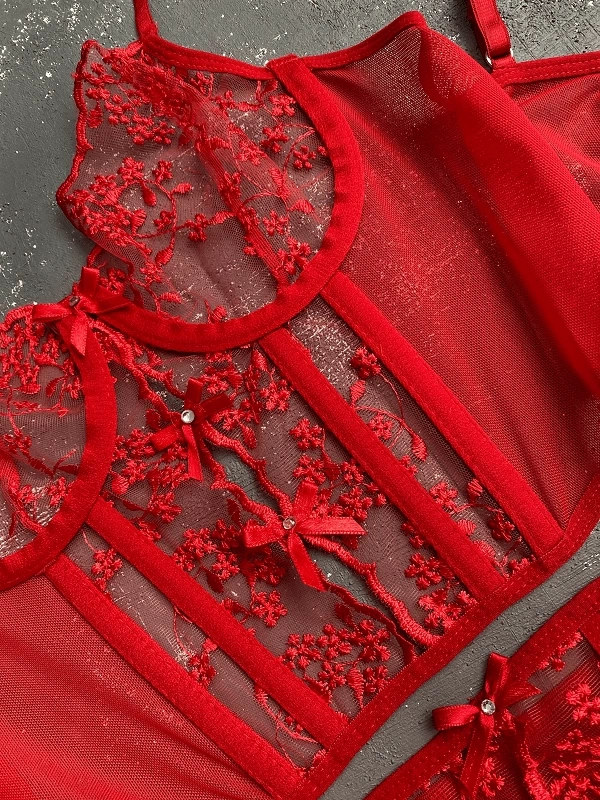 Floral Embroidery Bustier Set