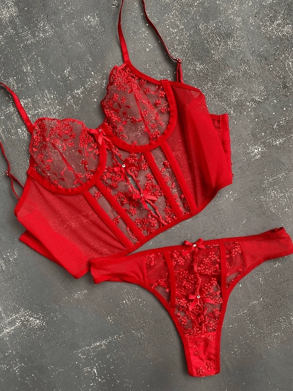 Floral Embroidery Bustier Set