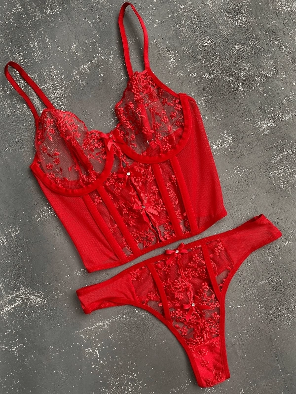 Floral Embroidery Bustier Set