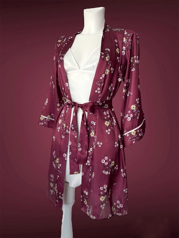 Floral Patterned Satin Dressing Gown Set