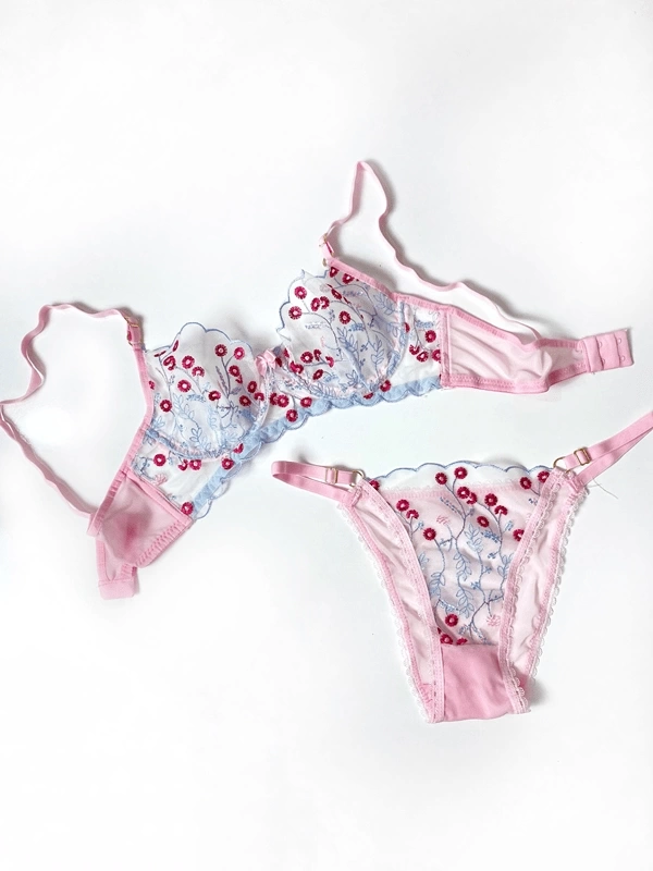 Flower Embroidered Bra Set