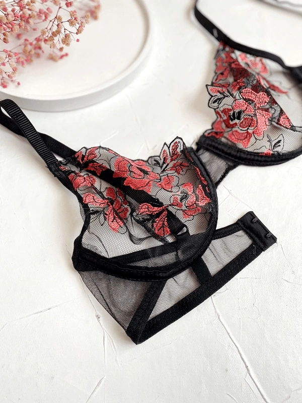 Floral Embroidered Bra